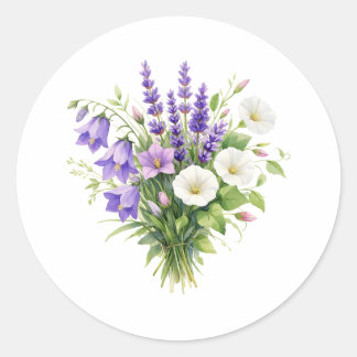 Watercolor Bouquet with Wildflowers  Classic Round Sticker
