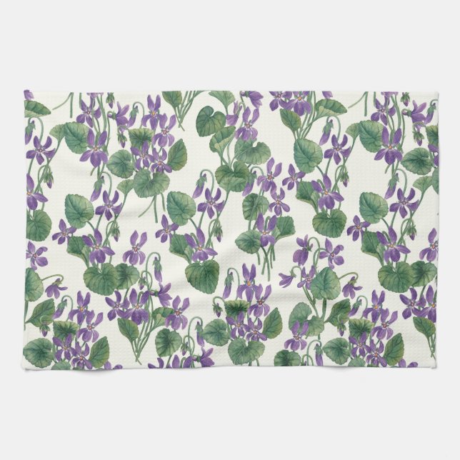 Watercolor bouquets of violets kitchen towel (Horizontal)