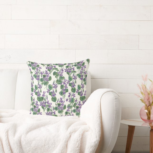 Watercolor bouquets of violets throw pillow (Couch)