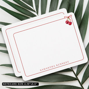 Watercolor Bow And Cherries Red Border Custom Name Card