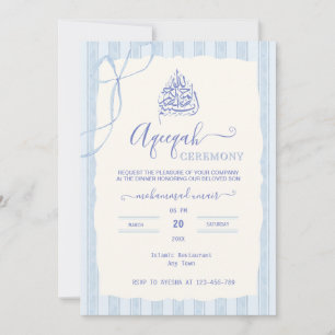 Watercolor Bow  Blue stripes Islamic Aqiqa Aqeeqa  Invitation