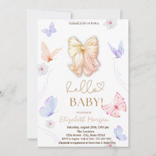 Watercolor Bow Butterflies Polk Dots Baby Shower  Invitation