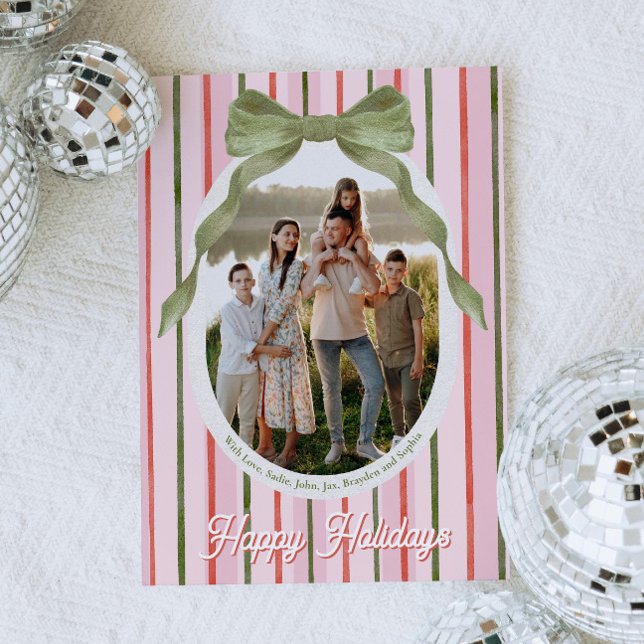 Watercolor Bow Family Photo Christmas Card (Creator Uploaded)