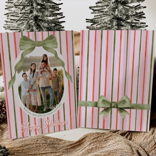 Watercolor Bow Family Photo Christmas Card (Creator Uploaded)