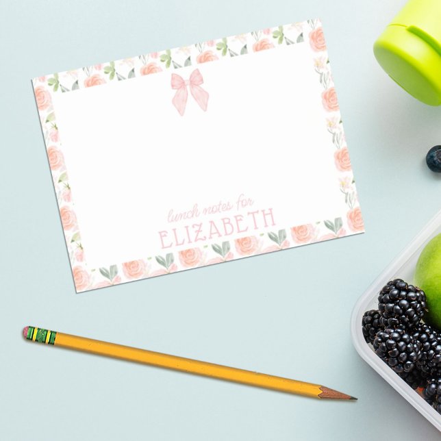 Watercolor Bow Floral Kids Personalized Lunch Note (Creator Uploaded)