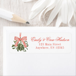 Watercolor Bow Mistletoe Christmas Return Address