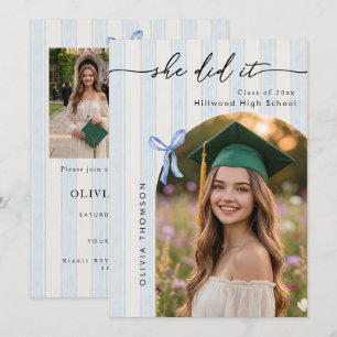 Watercolor Bow Multi Photo Graduation Party Invite