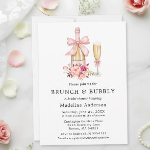 Watercolor Bow Pink Roses Bridal Shower Brunch Invitation