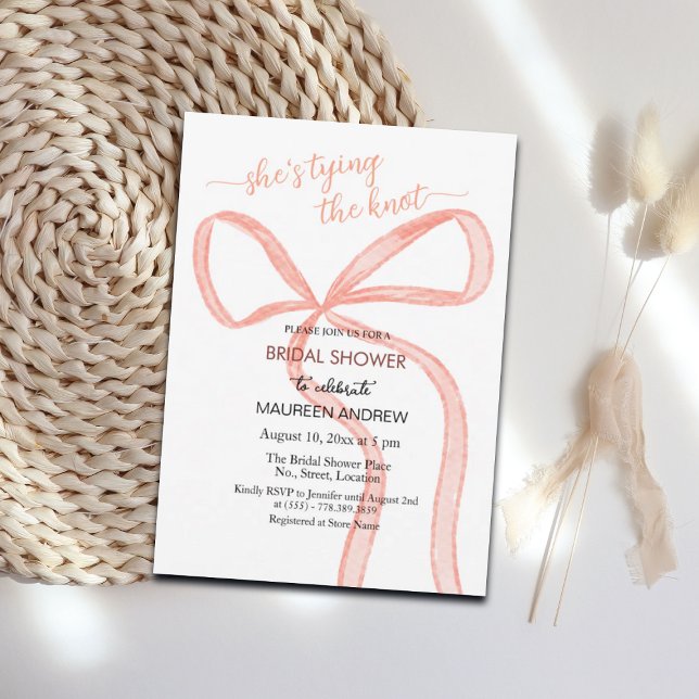 Watercolor Bow She's Tying The Knot Bridal Shower Invitation (Creator Uploaded)