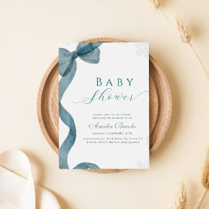 Watercolor Bow Snow Snowflake Baby Shower Invitation