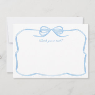 Watercolor Bow Something Blue Bridal Shower Thank You Card