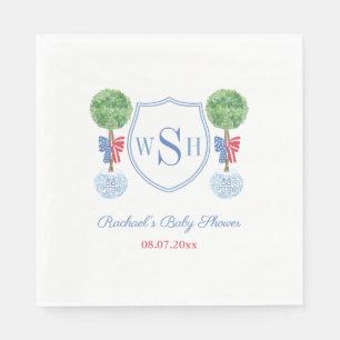 Watercolor Boxwood Monogram Baby Shower Party Napkin