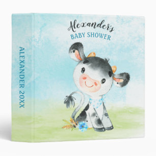 Watercolor Boy Cow Baby Shower Farm Binder