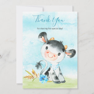 Watercolor Boy Cow Farm Thank You Card