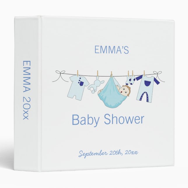 Watercolor Boy Cute Blue illustration Baby Shower  Binder (Front/Spine)