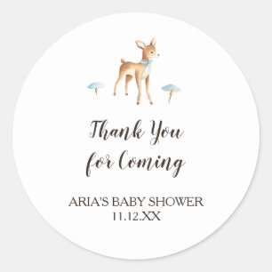 Watercolor Boy Deer on White Baby Shower Favour Classic Round Sticker