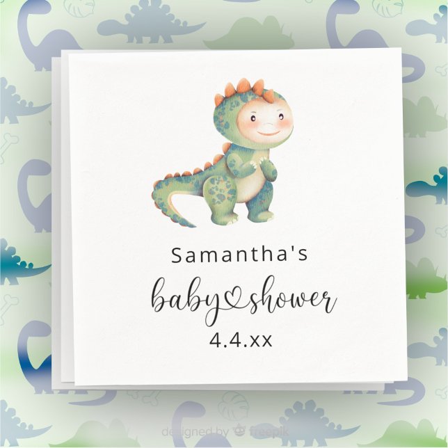 Watercolor boy dinosaur baby shower napkin (Creator Uploaded)