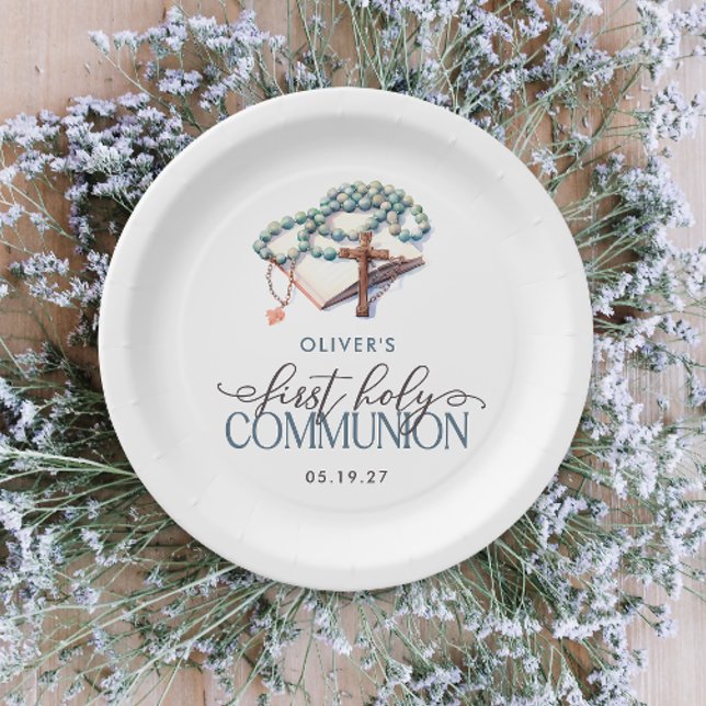 Watercolor Boy First Holy Communion  Paper Plate (Creator Uploaded)