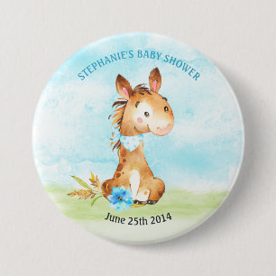 Watercolor Boy Horse Baby Shower Farm 3 Inch Round Button
