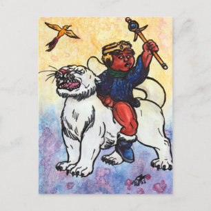 watercolor boy king rides white panther power postcard