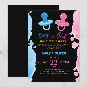 Watercolor boy of girl gender reveal invitation
