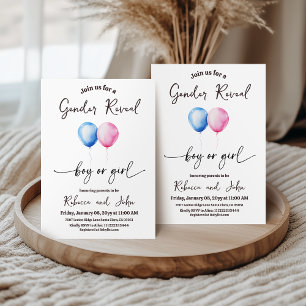 Watercolor Boy or Girl Balloon Gender Reveal Invitation