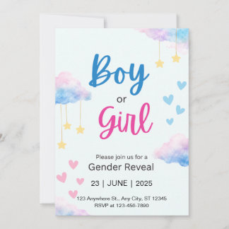 Watercolor Boy or Girl Gender Reveal Invitation