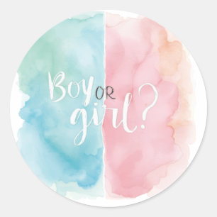 Watercolor Boy or Girl Gender Reveal Party Shirt Classic Round Sticker
