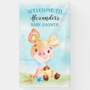 Watercolor Boy Piggy Baby Shower Farm Banner