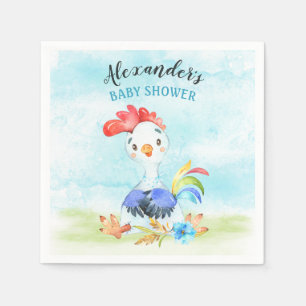 Watercolor Boy Rooster Baby Shower Farm Napkin
