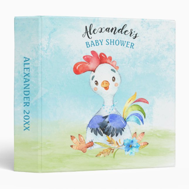 Watercolor Boy Rooster Farm Binder (Front/Spine)
