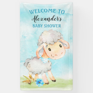 Watercolor Boy Sheep Baby Shower Farm Banner