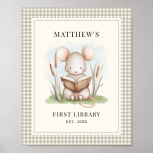 Watercolor Boys First Library New Baby Gift  Poster