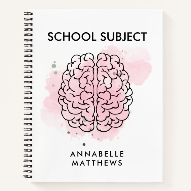 Watercolor Brain Student Subject Spiral Notebook (Front)