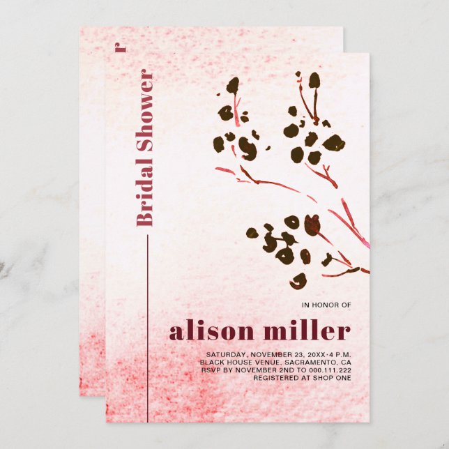 Watercolor branch and moon Japandi bridal shower Invitation (Front/Back)