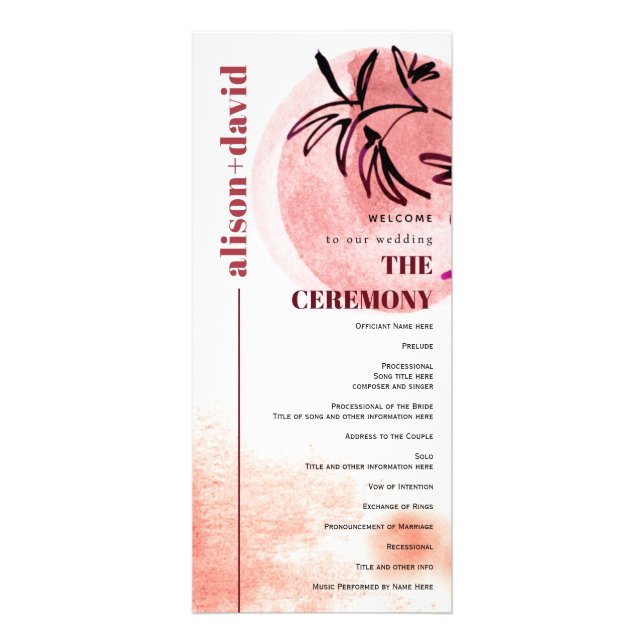 Watercolor branch and moon Japandi wedding program (Front)