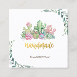 Watercolor Branch,Floral Cactus Handmade   Square Business Card