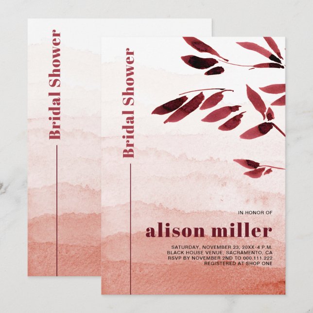 Watercolor branch gradient Japandi bridal shower Invitation (Front/Back)