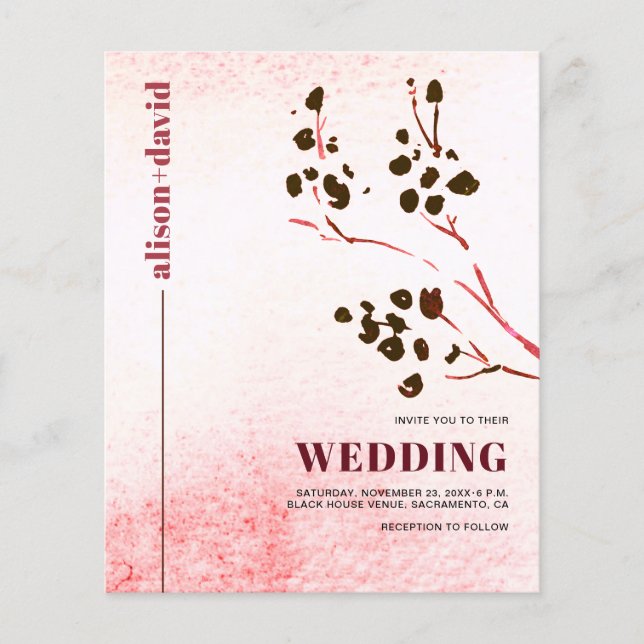 Watercolor, branch Japandi QR code BUDGET wedding (Front)