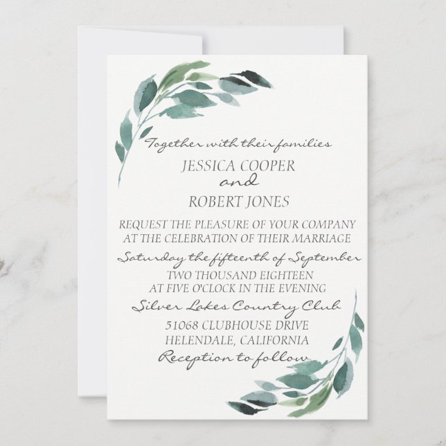 Watercolor Branch Wedding Invitation (Front)