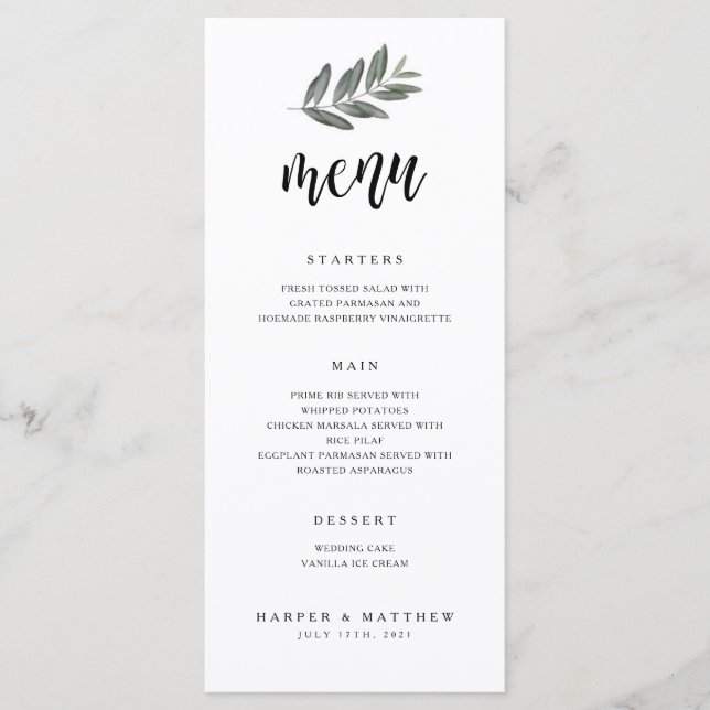 Watercolor Branch Wedding Reception Menu (Devant)