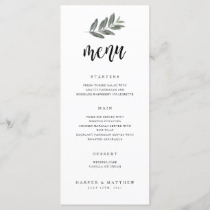 Watercolor Branch Wedding Reception Menu