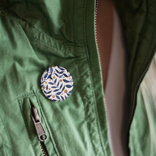 Watercolor branches and berries - indigo and beige 2 inch round button