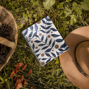 Watercolor branches and berries - indigo and beige notebook