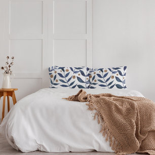 Watercolor branches and berries - indigo and beige pillowcase