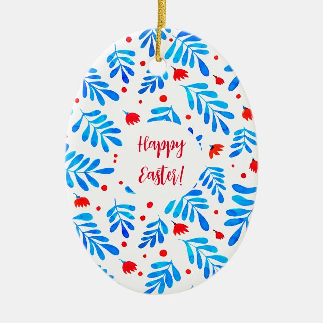 Watercolor branches and flowers Easter Ceramic Ornament (Front)