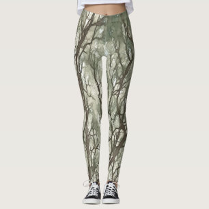 Watercolor Branches Green Camouflage  Leggings