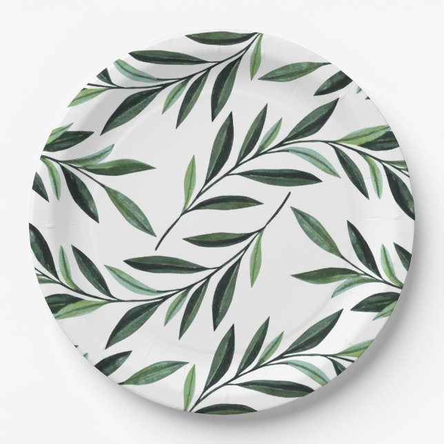 Watercolor Branches Pattern Paper Plate (Front)
