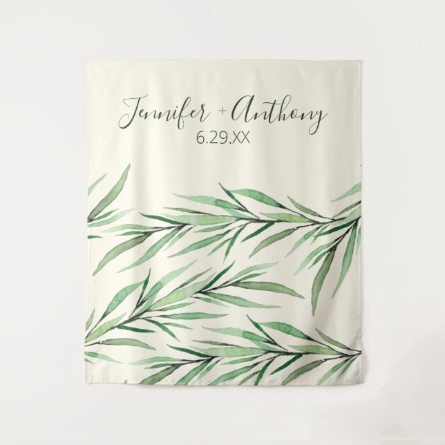 Watercolor Branches Personalized Wedding Backdrop  Tapestry (Front)