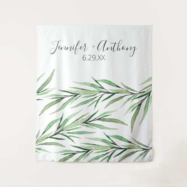 Watercolor Branches Personalized Wedding Backdrop  Tapestry (Front)